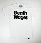 DEATH WAGES TM Stacked white short sleeve t-shirt