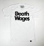 DEATH WAGES TM Stacked white short sleeve t-shirt